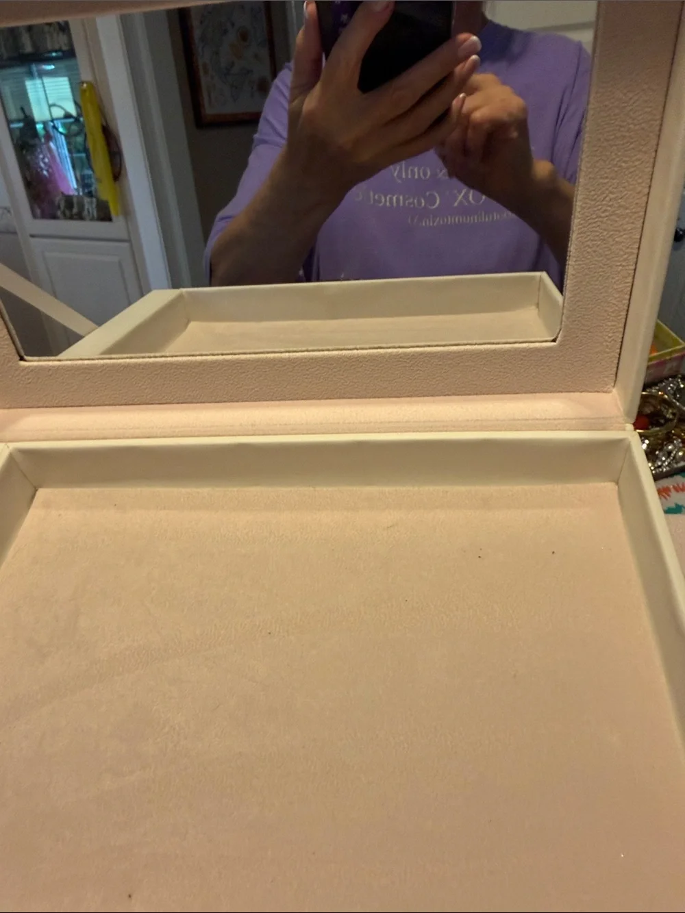 Compact Cream Jewelry Organizer Box w Glass Door 10.5w/7”deep/13”tall like new